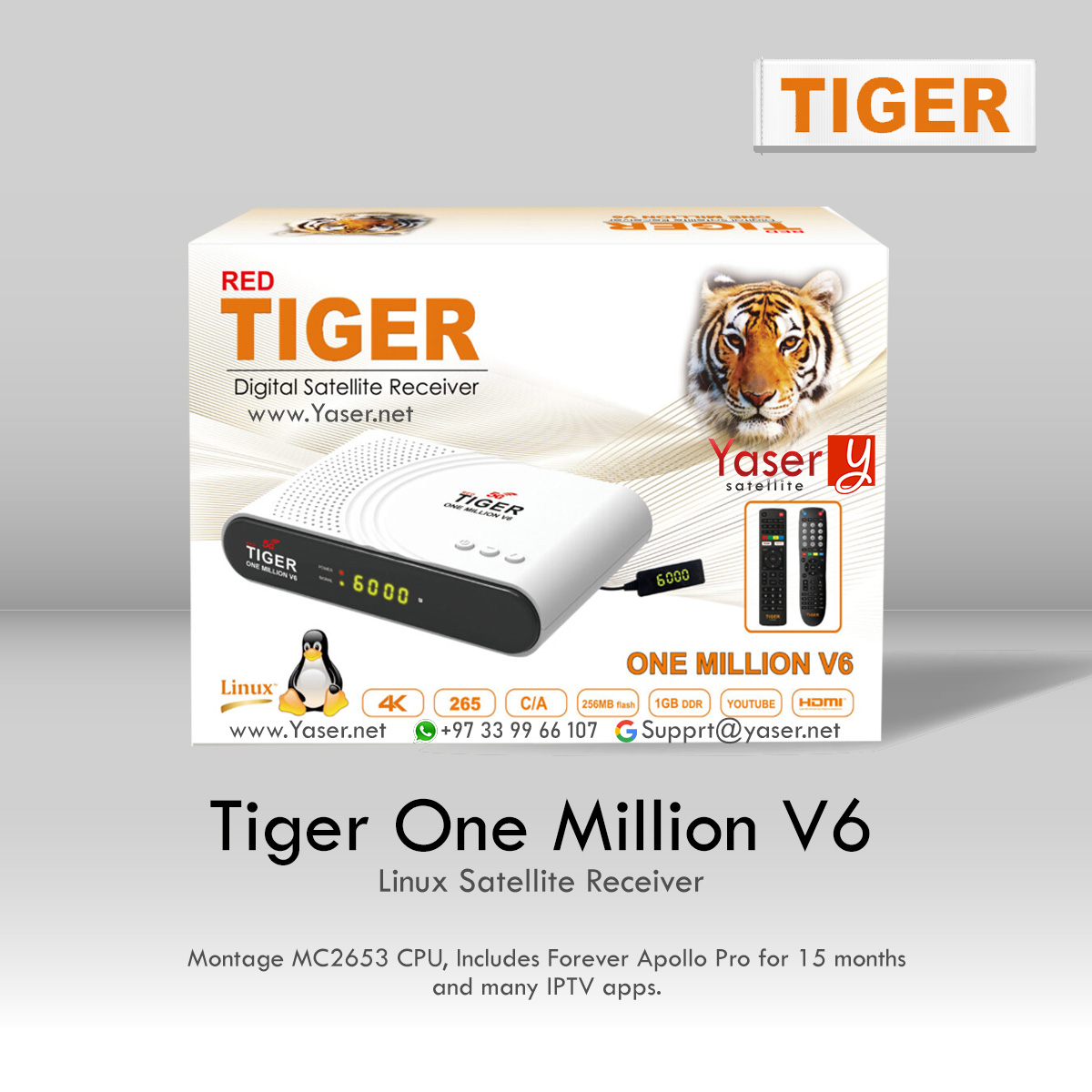 Tiger One Million V6 4K Satellite Receiver